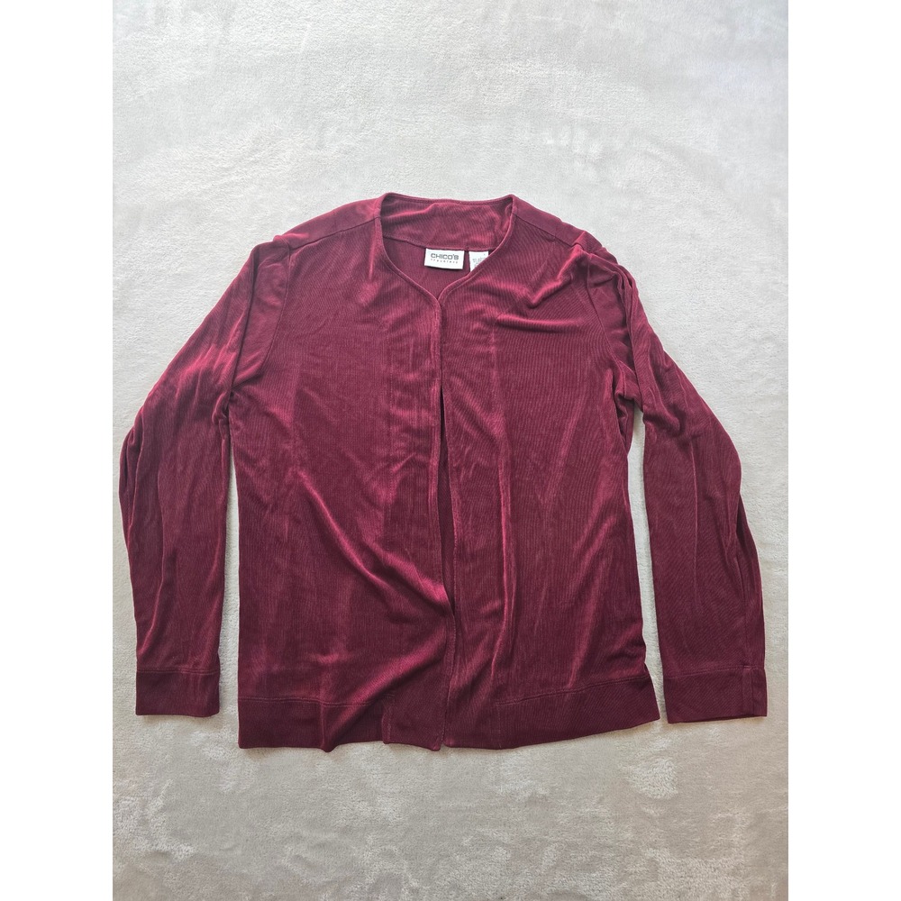 Chicos Travelers Cardigan Womens Size 1 Burgundy Long Sleeve